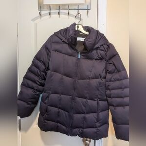 Calvin Klein Women's Puffer Coat Large Purple With Attached Hood